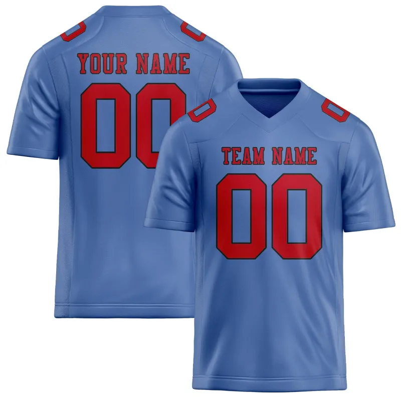 Custom Light Blue Red Football Jersey made by Tailorly