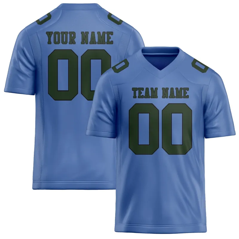 Custom Light Blue Dark Green Football Jersey made by Tailorly