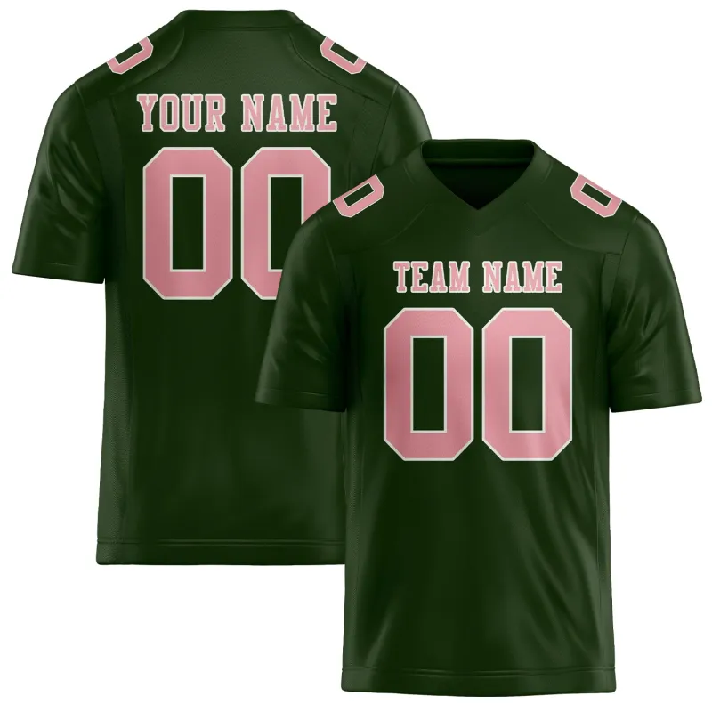 Custom Dark Green Light Pink Football Jersey made by Tailorly