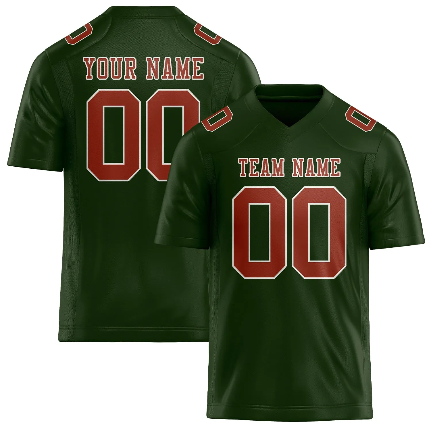 Custom Dark Green Coral Red Football Jersey sold by Tailorly