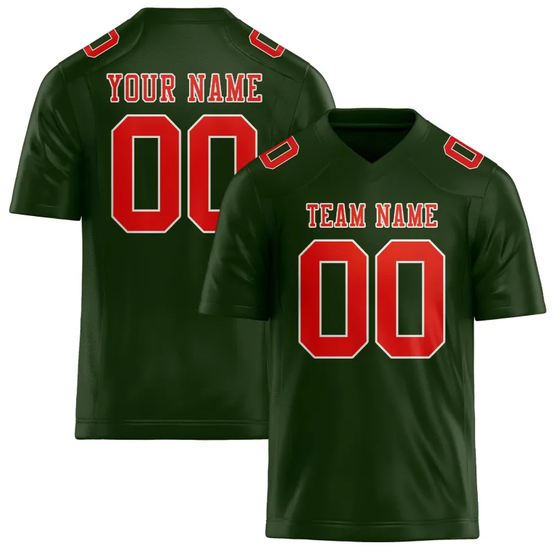 Custom Dark Green Orange Red Football Jersey made by Tailorly