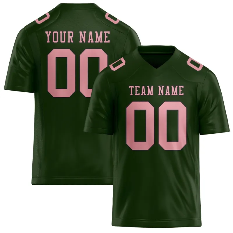 Custom Dark Green Light Pink Football Jersey made by Tailorly