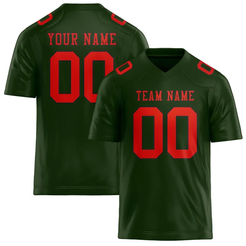 Custom Dark Green Orange Red Football Jersey made by Tailorly