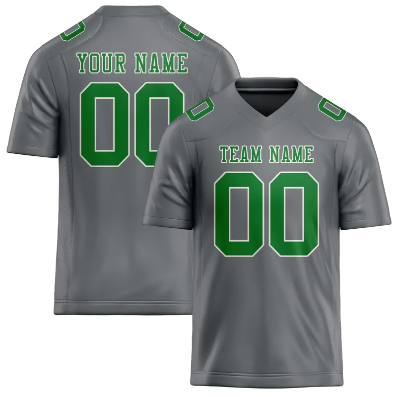 Custom Gray Emerald Green Football Jersey made by Tailorly