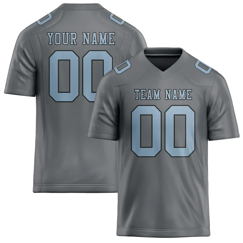 Custom Gray Light Blue Football Jersey made by Tailorly