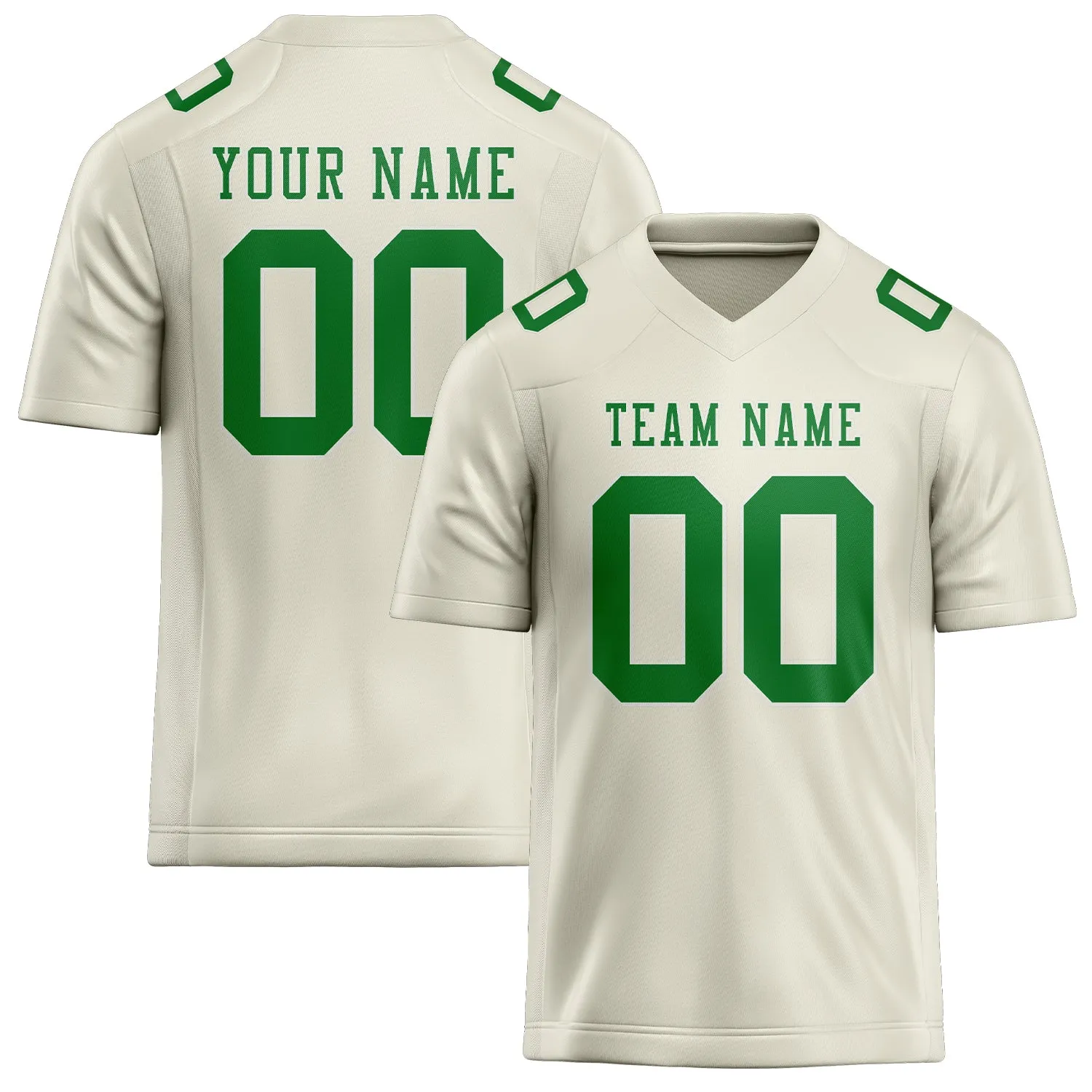 Custom Cream Emerald Green Football Jersey sold by Tailorly