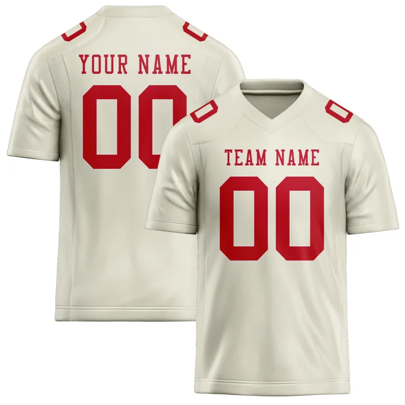 Custom Cream Red Football Jersey made by Tailorly