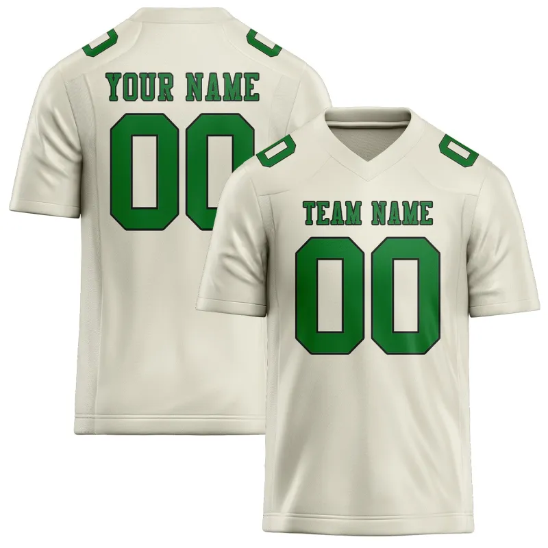 Custom Cream Emerald Green Football Jersey made by Tailorly