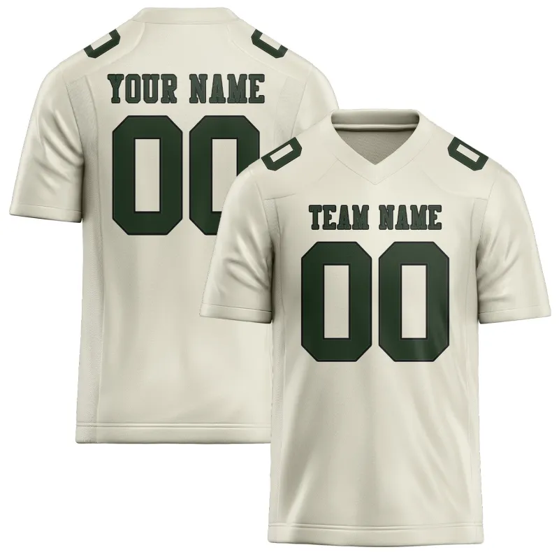 Custom Cream Dark Green Football Jersey made by Tailorly