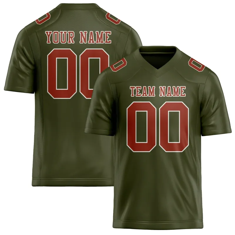 Custom Olive Coral Red Football Jersey made by Tailorly