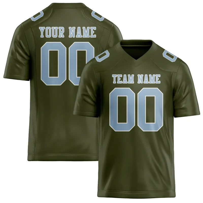 Custom Olive Light Blue Football Jersey made by Tailorly