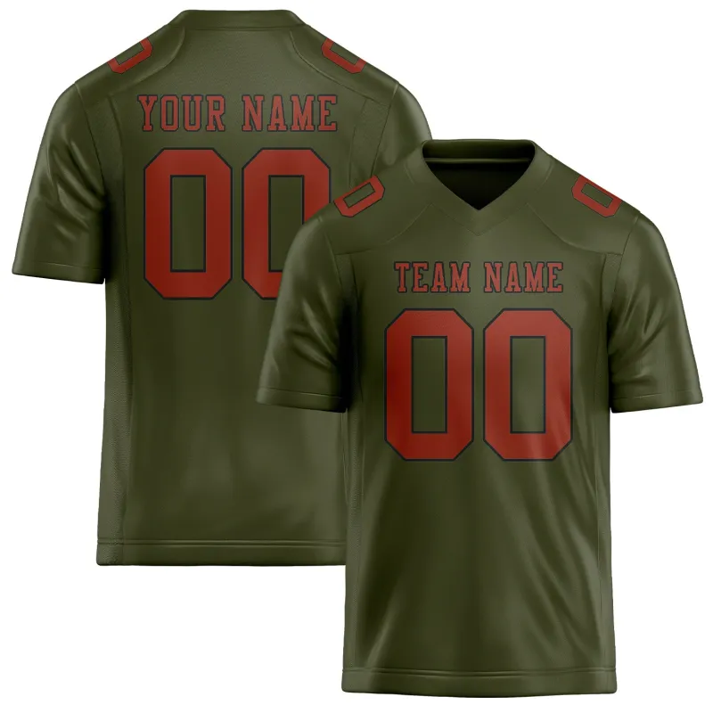 Custom Olive Coral Red Football Jersey made by Tailorly