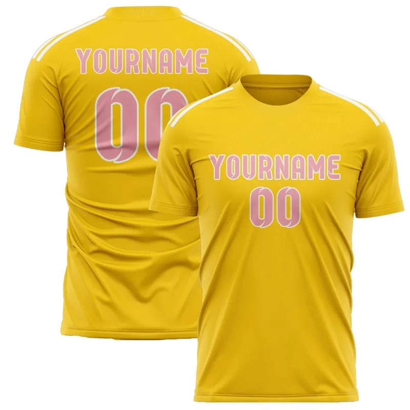 Custom Gold Light Pink Soccer Jersey made by Tailorly