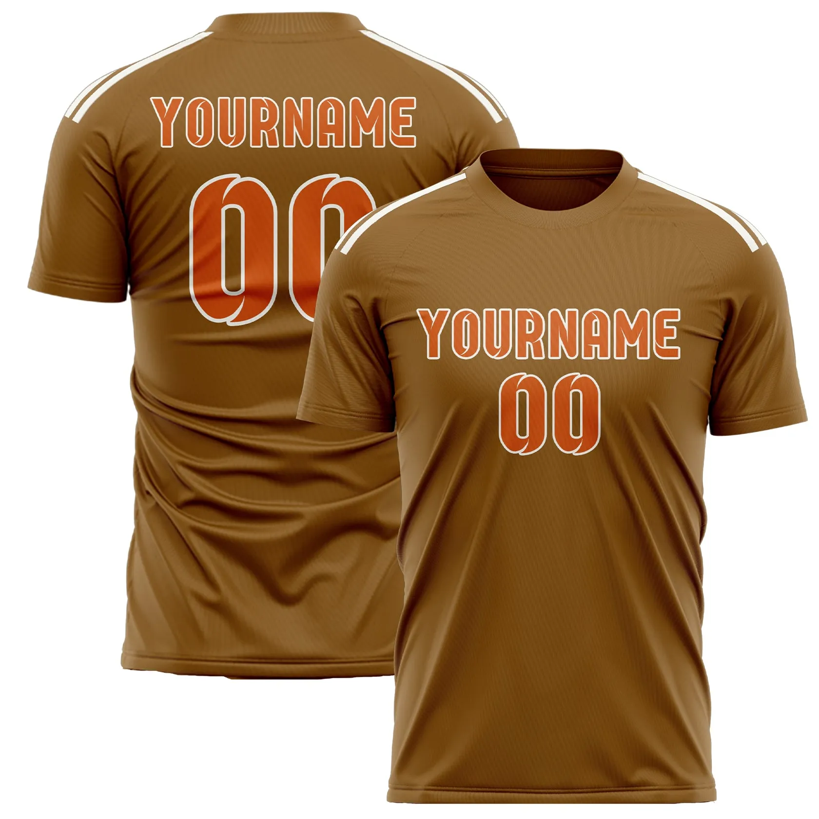 Custom Khaki Orange Soccer Jersey sold by Tailorly