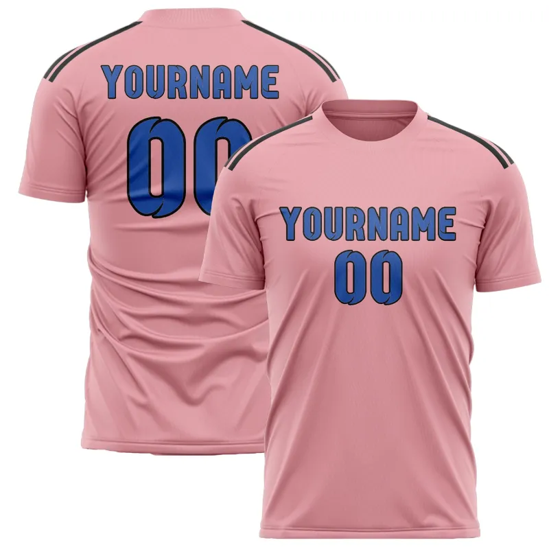 Custom Light Pink Sky Blue Soccer Jersey made by Tailorly