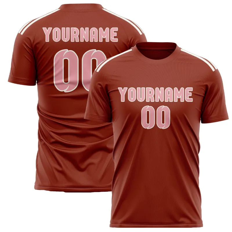 Custom Coral Red Light Pink Soccer Jersey made by Tailorly