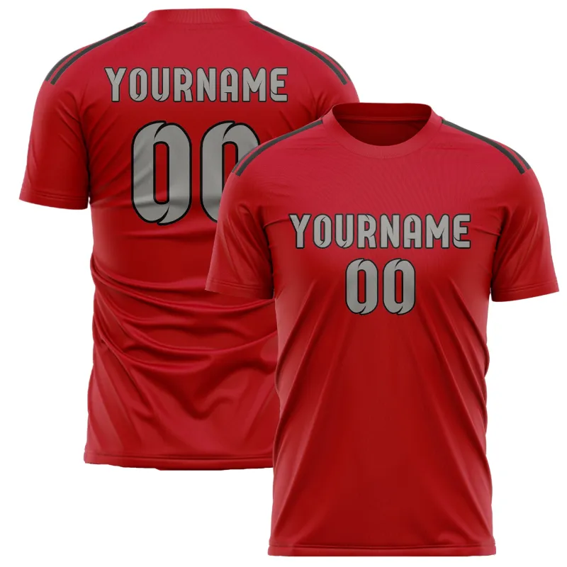 Custom Red Gray Soccer Jersey made by Tailorly