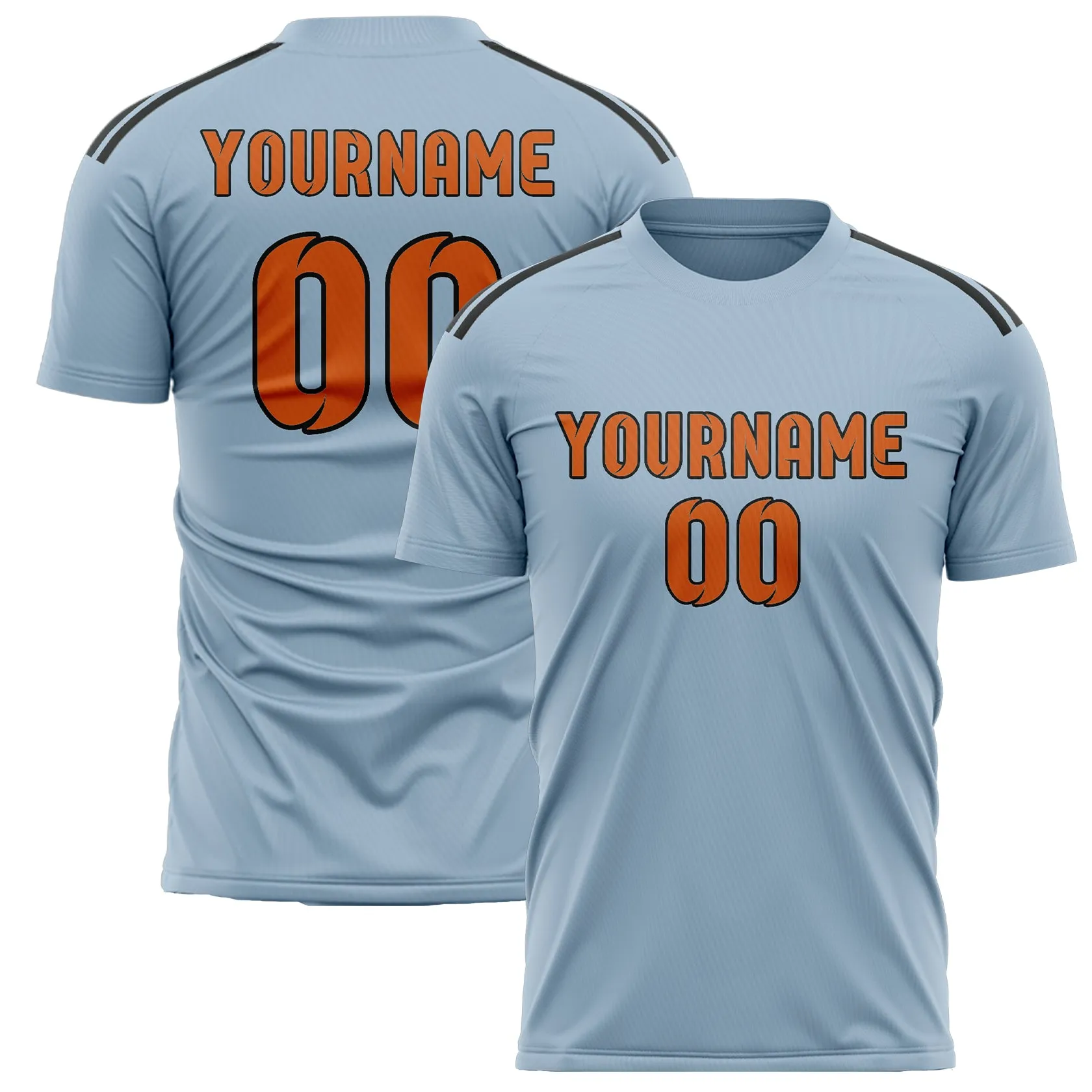 Custom Light Blue Orange Soccer Jersey sold by Tailorly