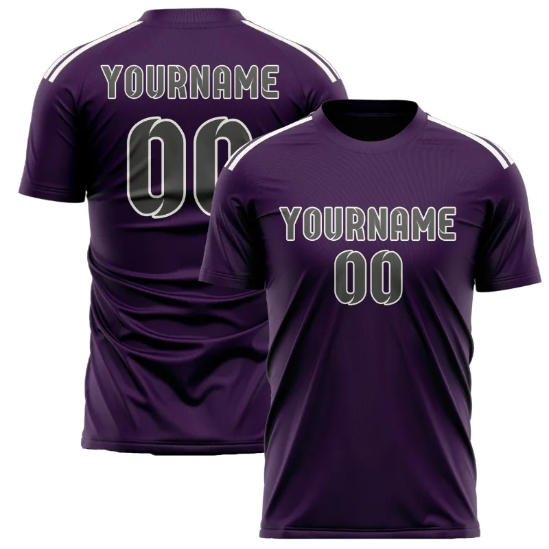 Custom Purple Dark Grey Soccer Jersey made by Tailorly