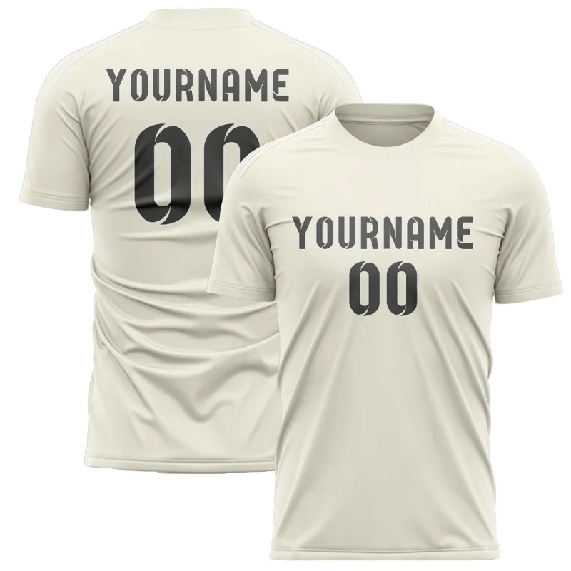 Custom Cream Dark Grey Soccer Jersey made by Tailorly