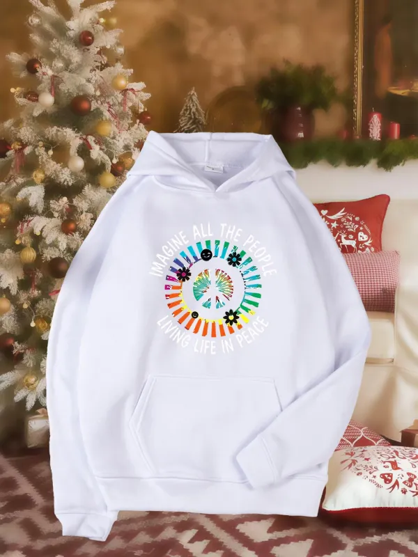 Tailorly Women's Printed Hoodie - Different Colors Holding Hands Around Peace Symbol made by Tailorly