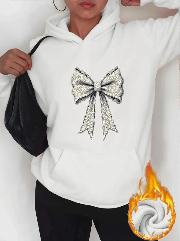 Tailorly Women's Printed Hoodie - Shimmering Embroidered Detail With Elegant Ribbon Bow Design made by Tailorly