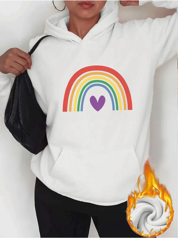 Tailorly Women's Printed Hoodie - Pastel Rainbow With Purple Heart Under Soft Morning Light Hoodie made by Tailorly