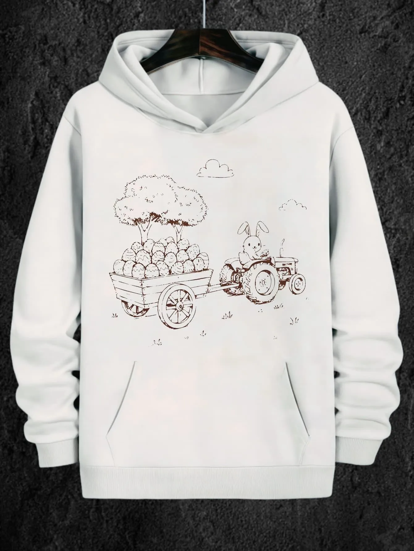 Tailorly Men's Printed Hoodie - Rustic Landscape With Tree Clouds Rolling Farmland And Classic Tractor sold by Tailorly