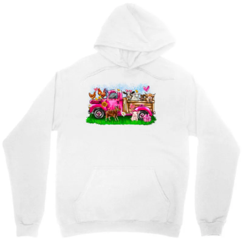 Tailorly Women's Printed Hoodie - Playful In Fields With Pink Scooter Surrounded By Cows Flowers made by Tailorly