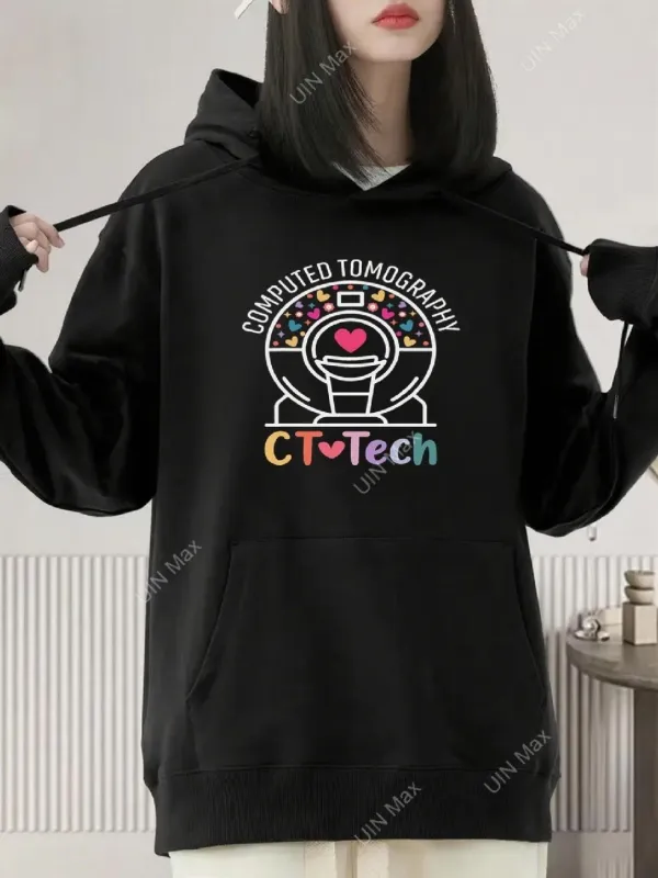 Tailorly Women's Printed Hoodie - Computed Tomography Colorful Medical Symbols Surrounding Ct Tech made by Tailorly