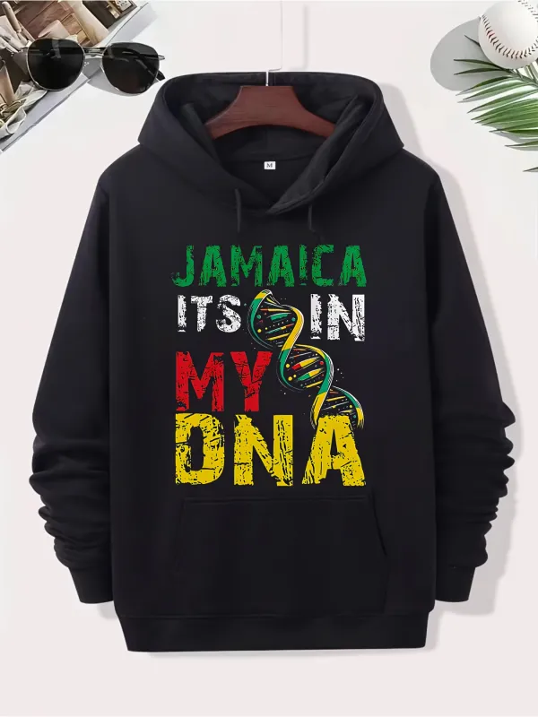 Tailorly Men's Printed Hoodie - Jamaica Its In My DNA With Colored Double Helix And Text made by Tailorly