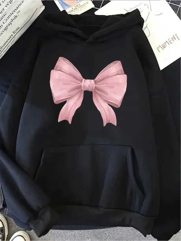 Tailorly Women's Printed Hoodie - Three Dimensional Pink Ribbon With Soft Shading Accented On Center Bow made by Tailorly