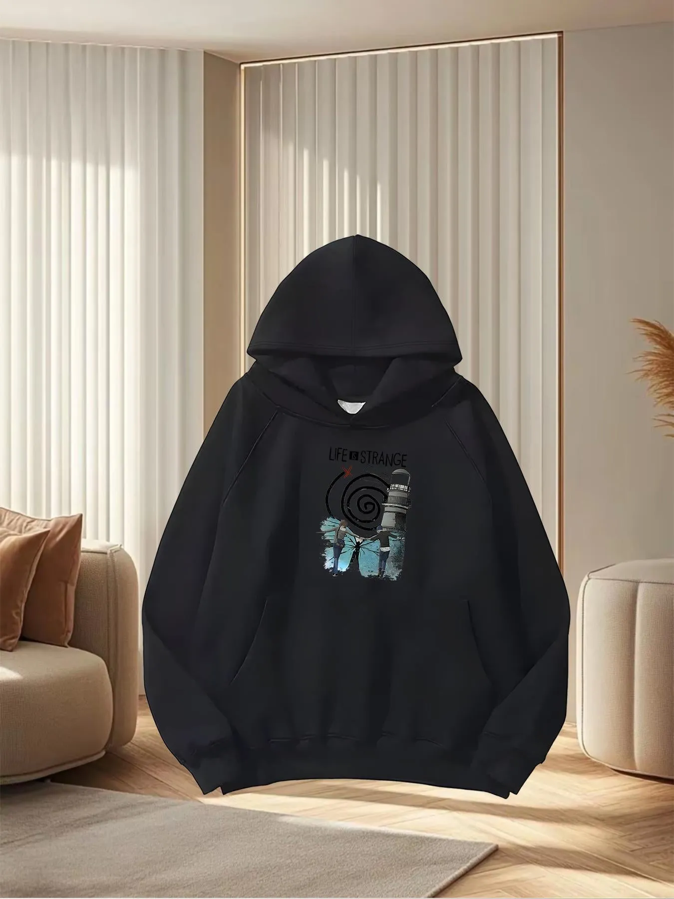 Tailorly Women's Printed Hoodie - Abstract Geometric Shapes With Blue Accents On Black Hoodie sold by Tailorly