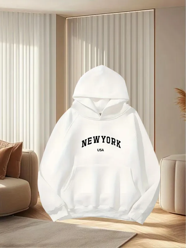 Tailorly Women's Printed Hoodie - Minimal Bold Lettering Emphasizing New York Usa Hoodie made by Tailorly