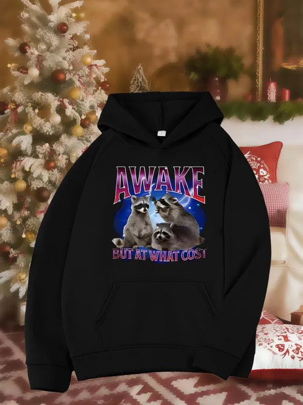 Tailorly Women's Printed Hoodie - Awake Starry Night Sky With Shining Moon And Alert Raccoons made by Tailorly