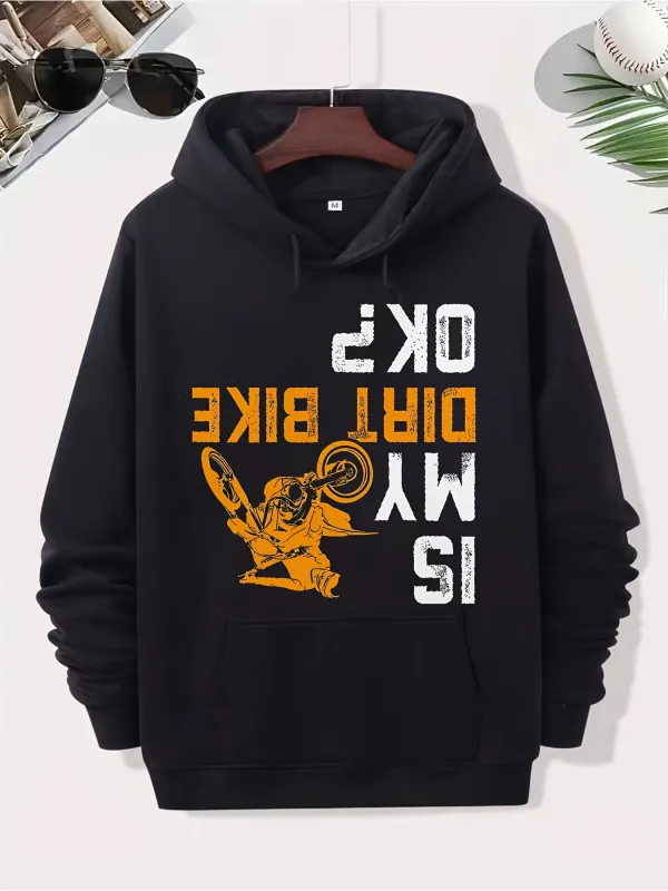 Tailorly Men's Printed Hoodie - Is My Dirt Bike Ok Bold White Lettering Jumping Motocross Rider made by Tailorly