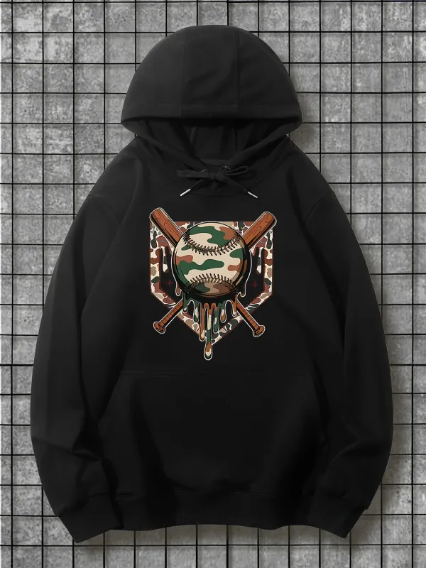 Tailorly Men's Printed Hoodie - Camo Patterned Baseball Mask With Wooden Bats Over Shadowed Skull made by Tailorly