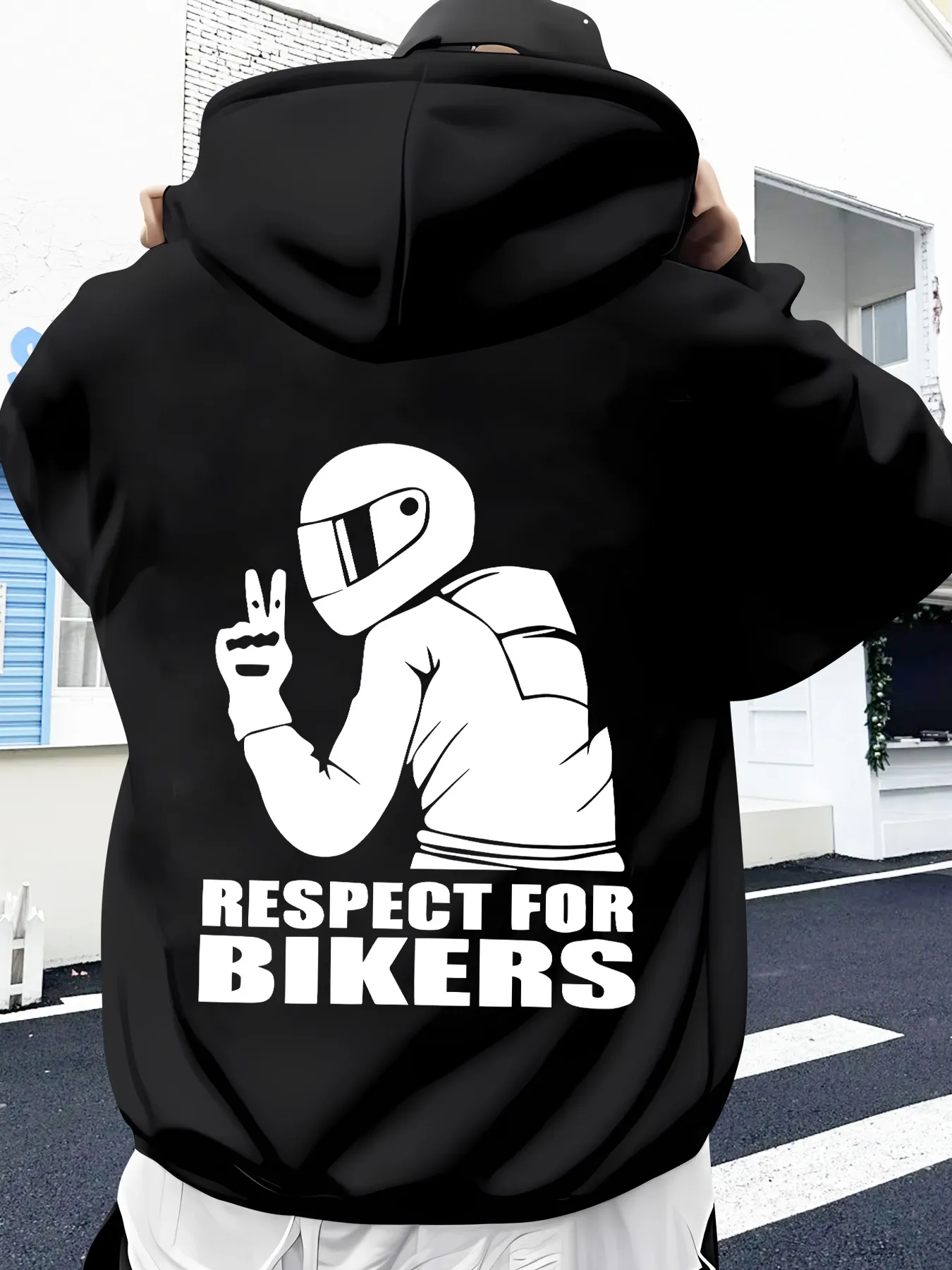 Tailorly Men's Printed Hoodie - Respect For Bikers Bold Graphic Peace Sign Rider sold by Tailorly
