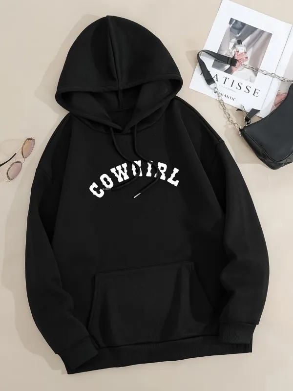 Tailorly Women's Printed Hoodie - Cowgirl Arched Bold Lettering On Cozy Cotton Hoodie made by Tailorly