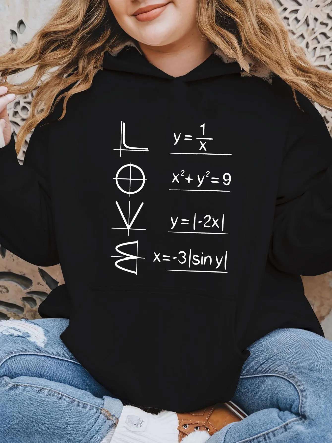Tailorly Women's Printed Hoodie - Mathematical Equations With Creative Symbols Spelling Out The Word Love sold by Tailorly