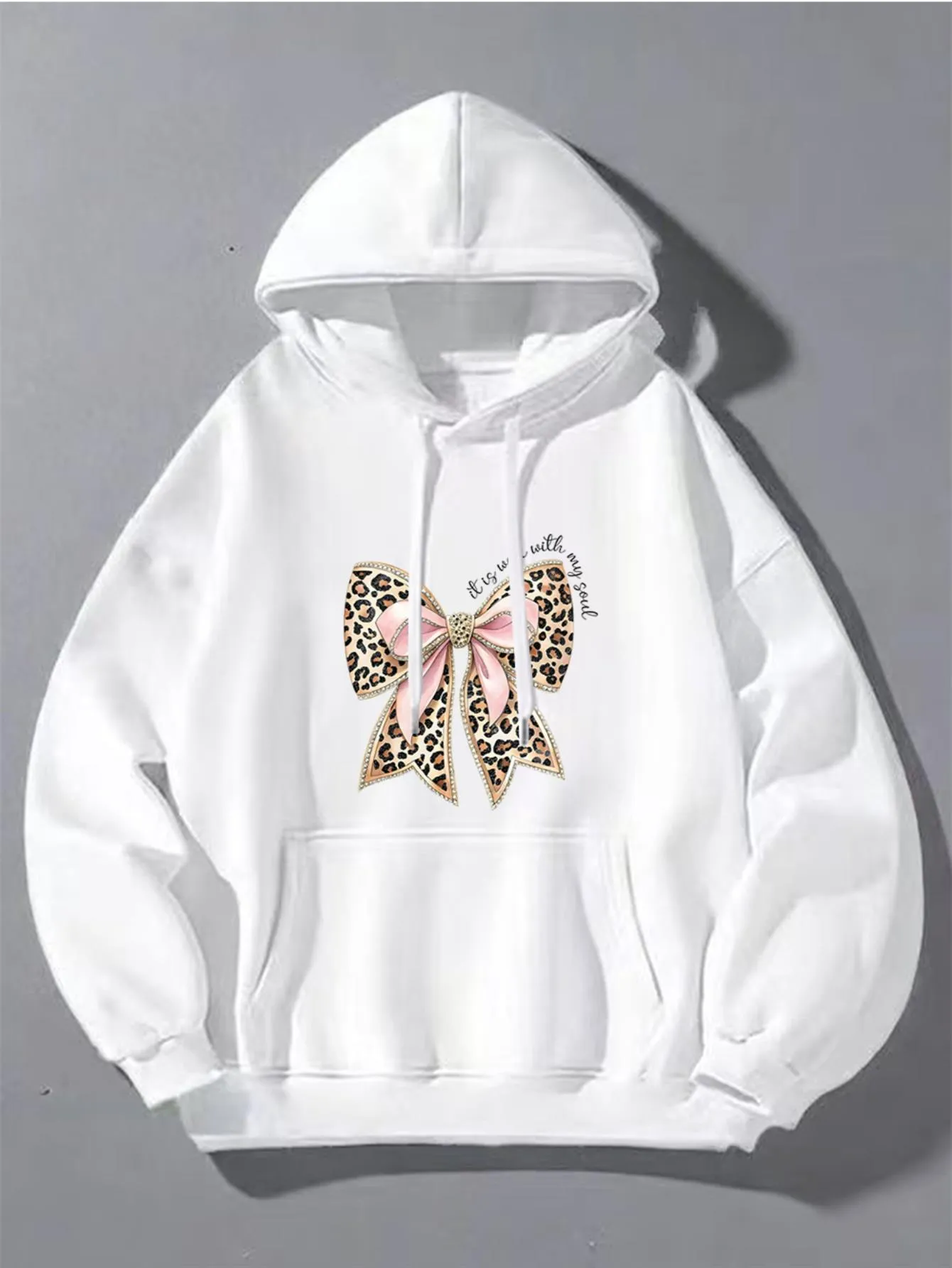 Tailorly Men's Printed Hoodie - Chic Leopard Ribbon With Pink Accent Decorative Bow sold by Tailorly