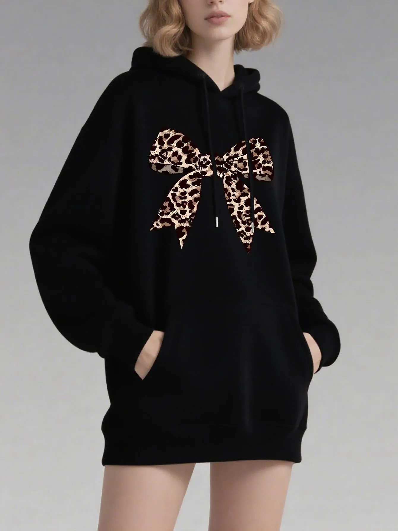 Tailorly Women's Printed Hoodie - Leopard Print Ribbon Bow With Wild Accents Hoodie sold by Tailorly