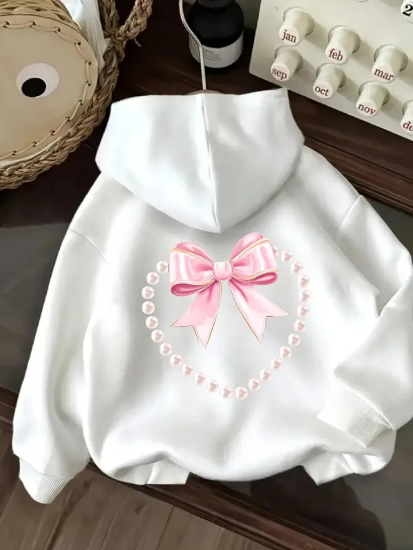 Tailorly Women's Printed Hoodie - Romantic Pearl Heart With Pink Ribbon Bow Hoodie made by Tailorly