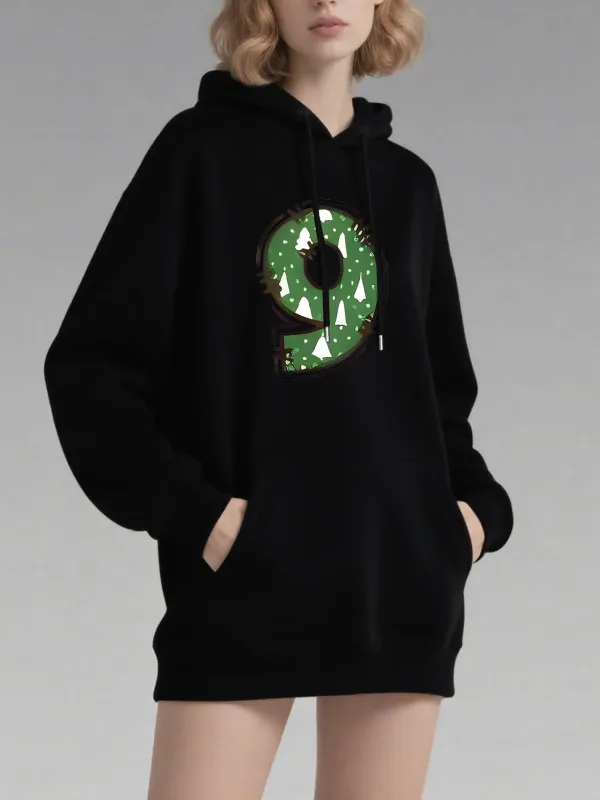 Tailorly Women's Printed Hoodie - Glittering Green Patterned Number Nine Hoodie made by Tailorly