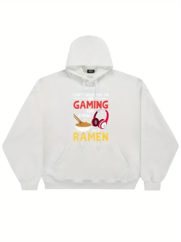 Tailorly Men's Printed Hoodie - Chopsticks And Headphones With Vibrant Gaming Ramen Motif made by Tailorly