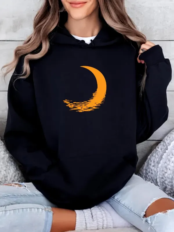 Tailorly Women's Printed Hoodie - Golden Brushstroke Crescent Moon On Night Sky Hoodie made by Tailorly