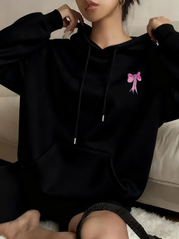 Tailorly Women's Printed Hoodie - Pink Ribbon Among Minimalist Cozy Black Hoodie made by Tailorly