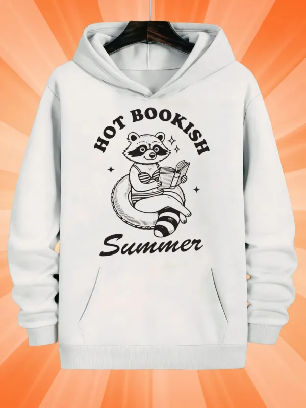 Tailorly Men's Printed Hoodie - Hot Bookish Summer Cheerful Raccoon Holding A Book Surrounded By Little Stars Hoodie made by Tailorly
