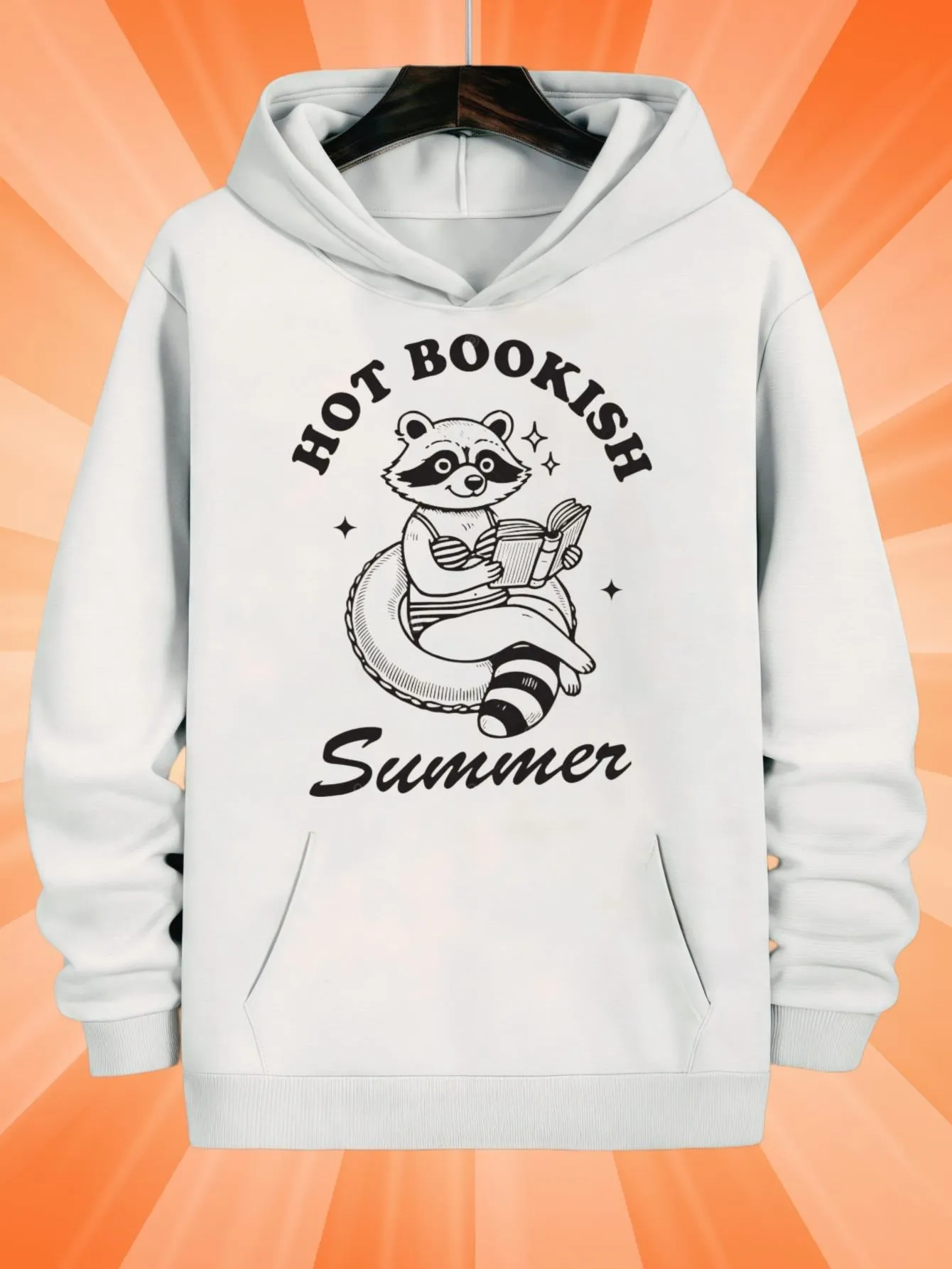 Tailorly Men's Printed Hoodie - Hot Bookish Summer Cheerful Raccoon Holding A Book Surrounded By Little Stars Hoodie sold by Tailorly