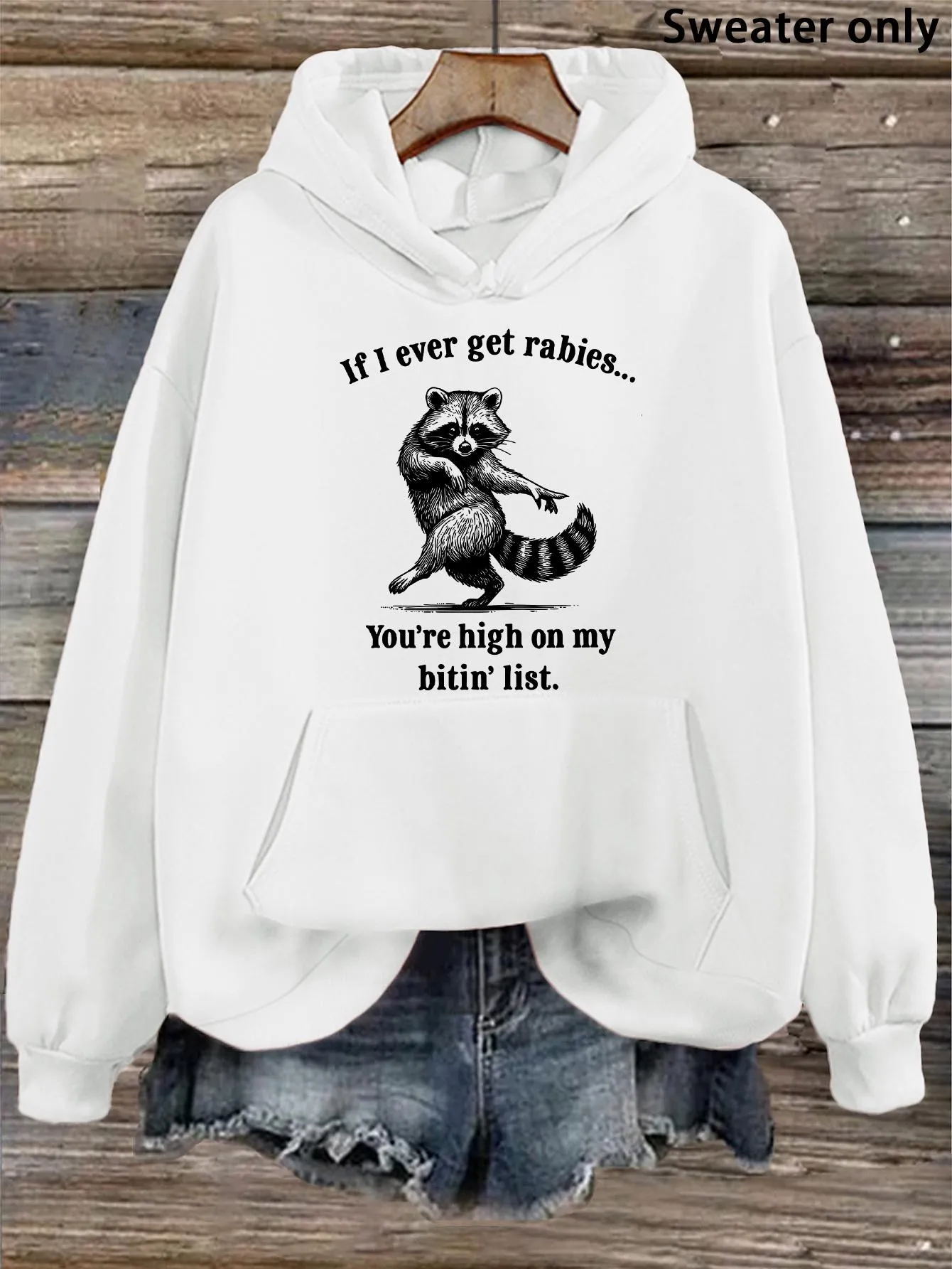 Tailorly Women's Printed Hoodie - If I Ever Get Rabies Sarcastic Illustration Bold Raccoon With Playful Humorous Mood Raccoon sold by Tailorly
